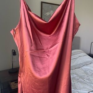 Rust colored satin spaghetti straps side slit cowl neck never worn size S